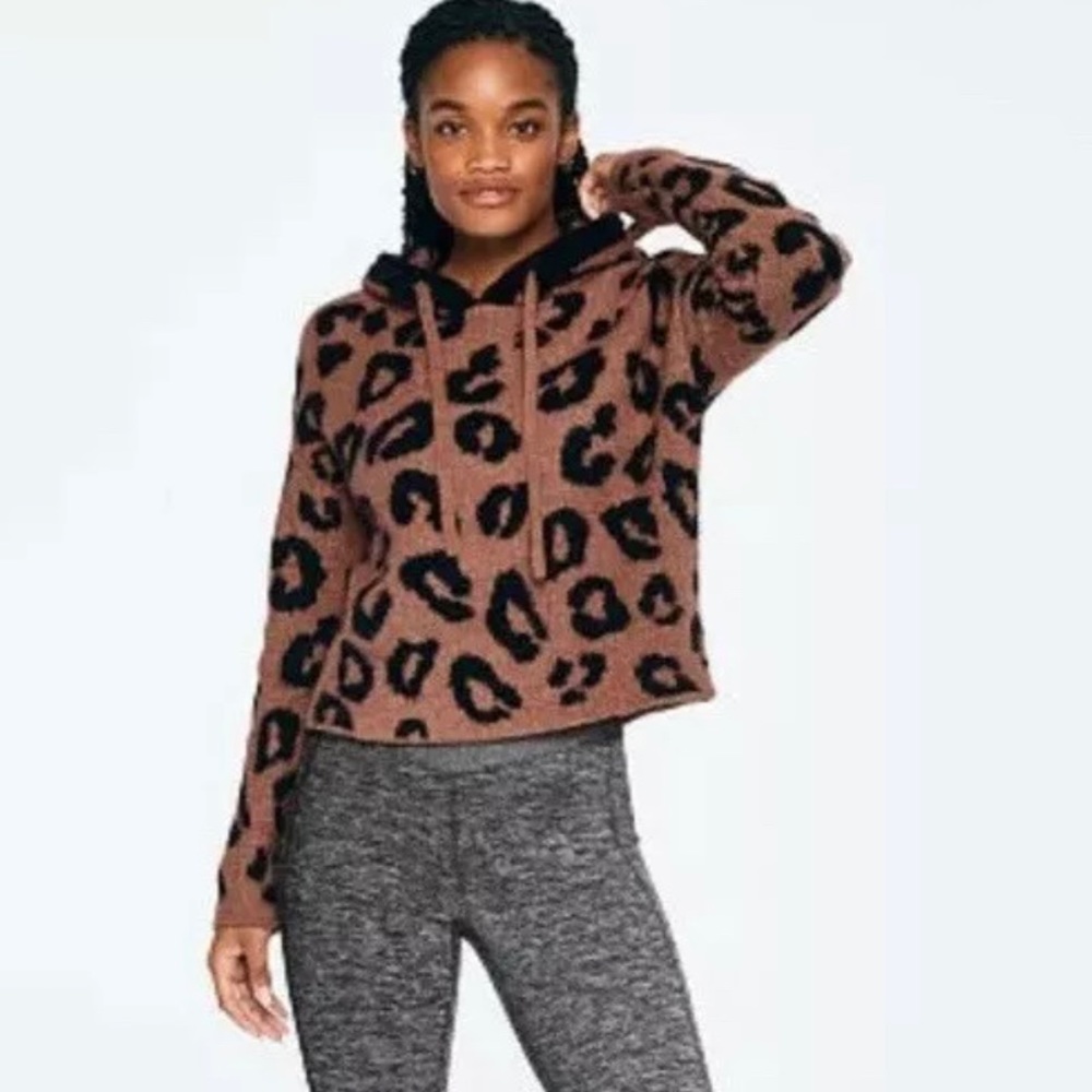 🚫SOLD🚫PINK VS LEOPARD PRINT CROPPED HOODIE PULLOVER - Picture 6 of 6